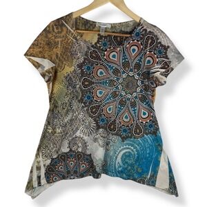 Vintage Y2K‎ Womens Mandala Print Top Size Medium P Boho Artsy Indie USA Made